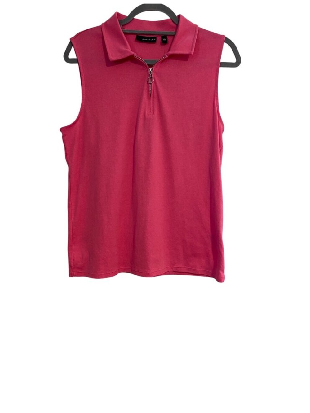 Rafaella Women’s L Sleeveless Polo Shirt Carmine Rose 1/4 Zip Casual Sporty New